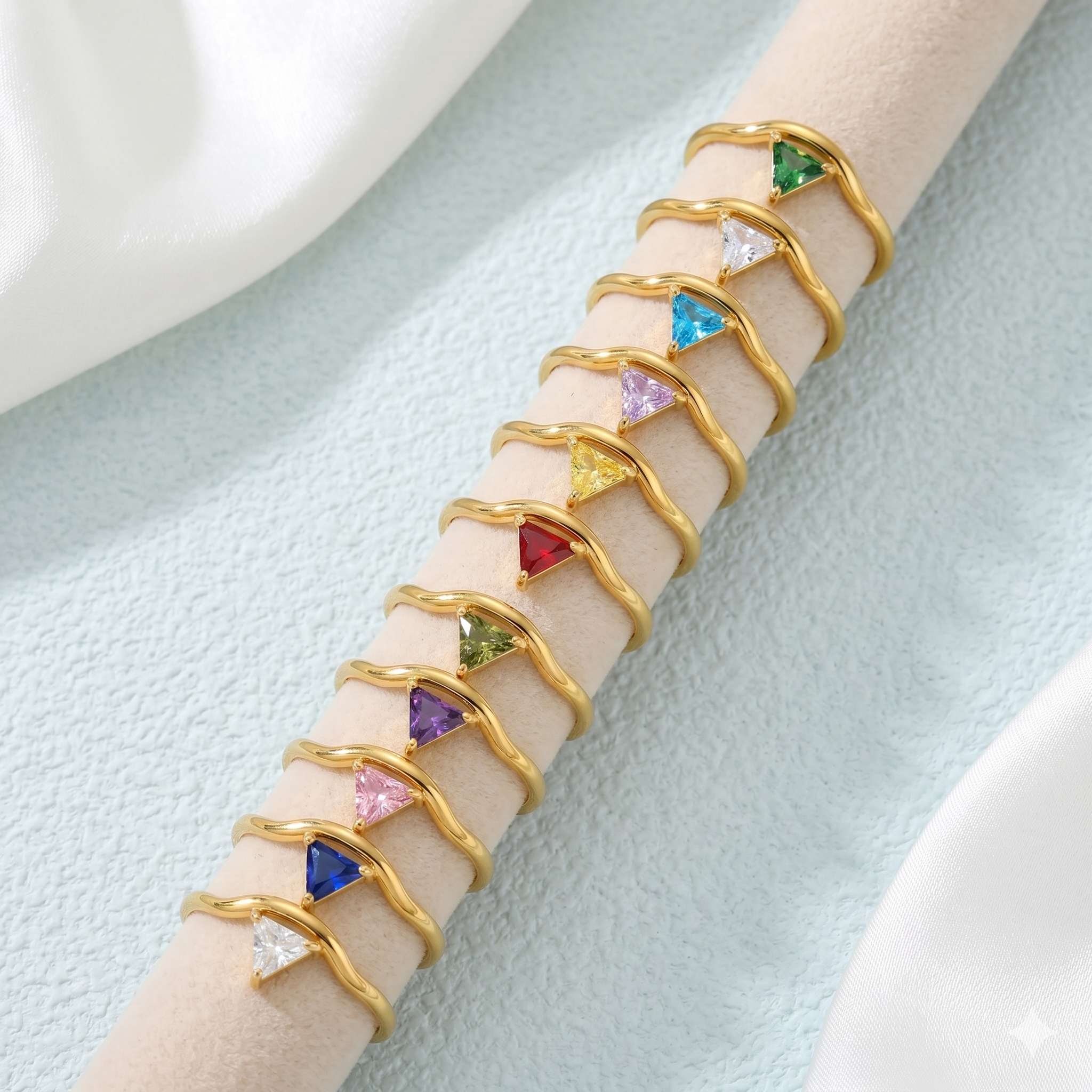 Birthstone Ring Set - Minimalist 18K Gold Plated Triangle Birthstone