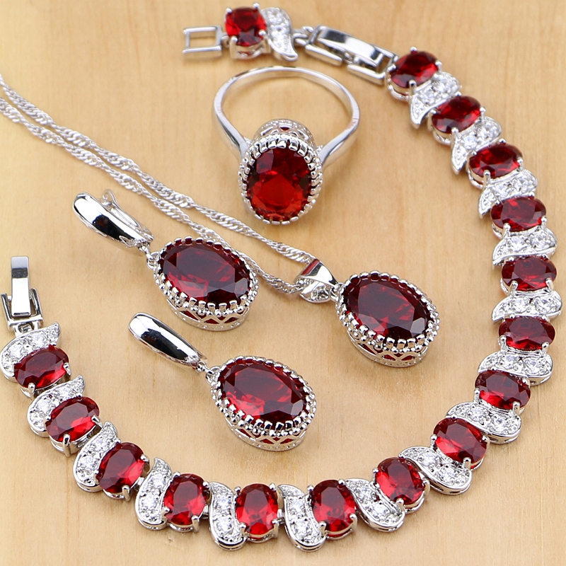 Birthstone Ring Set - Natural 925 Silver Jewelry Red Birthstone