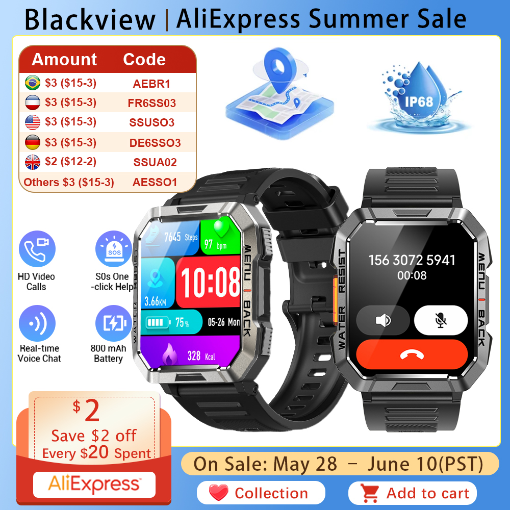 Italian Jewelry Watches - Blackview R60 Bluetooth Call Smartwatch 1.96''