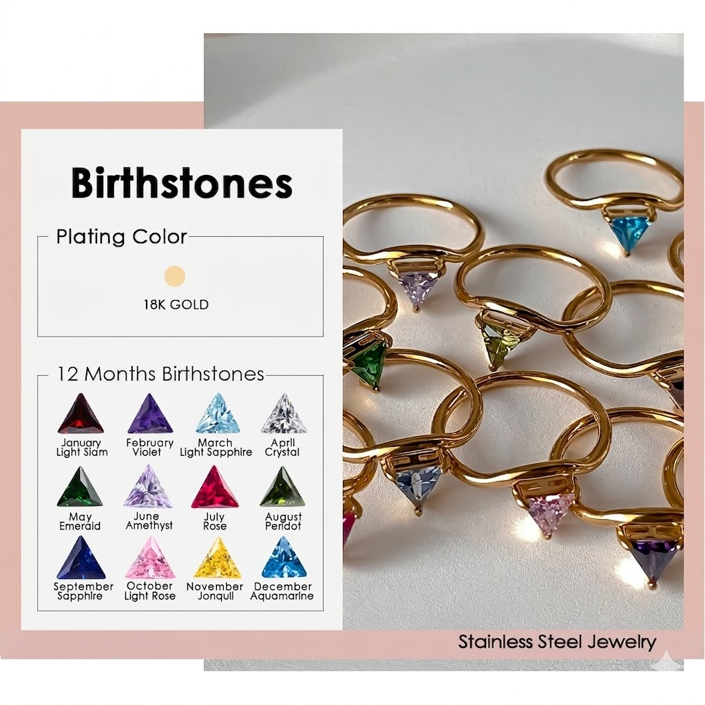 Minimalist 18K Gold Plated Tri – Birthstone Ring Set Bewertung und Preis