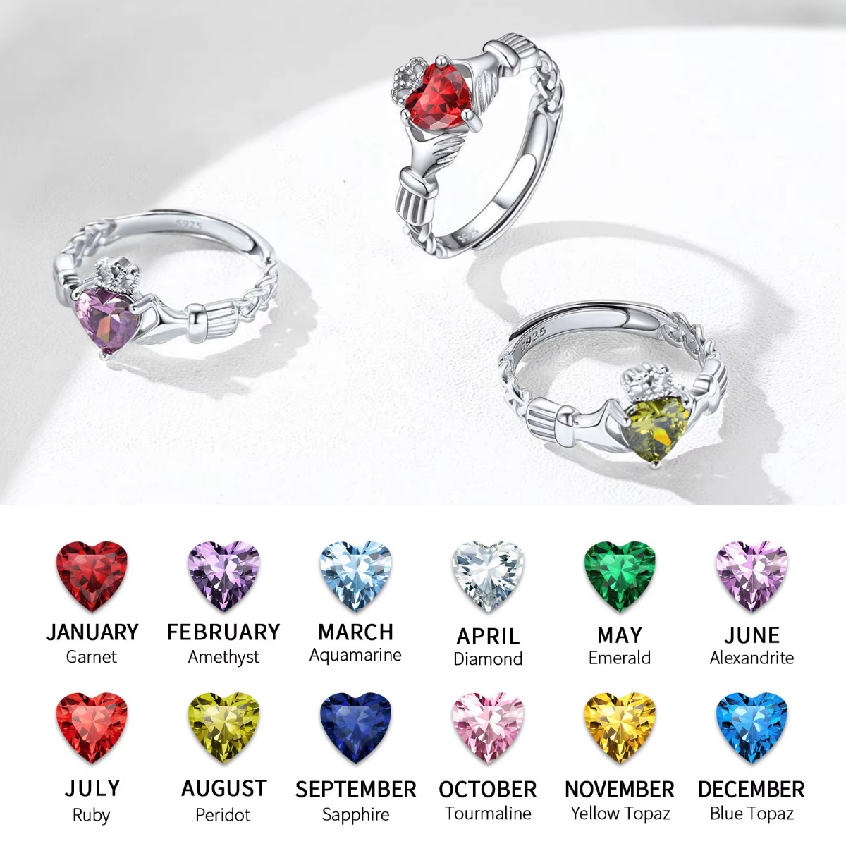 U7 3mm 925 Silver Claddagh Rin – Birthstone Ring Set Bewertung und Preis
