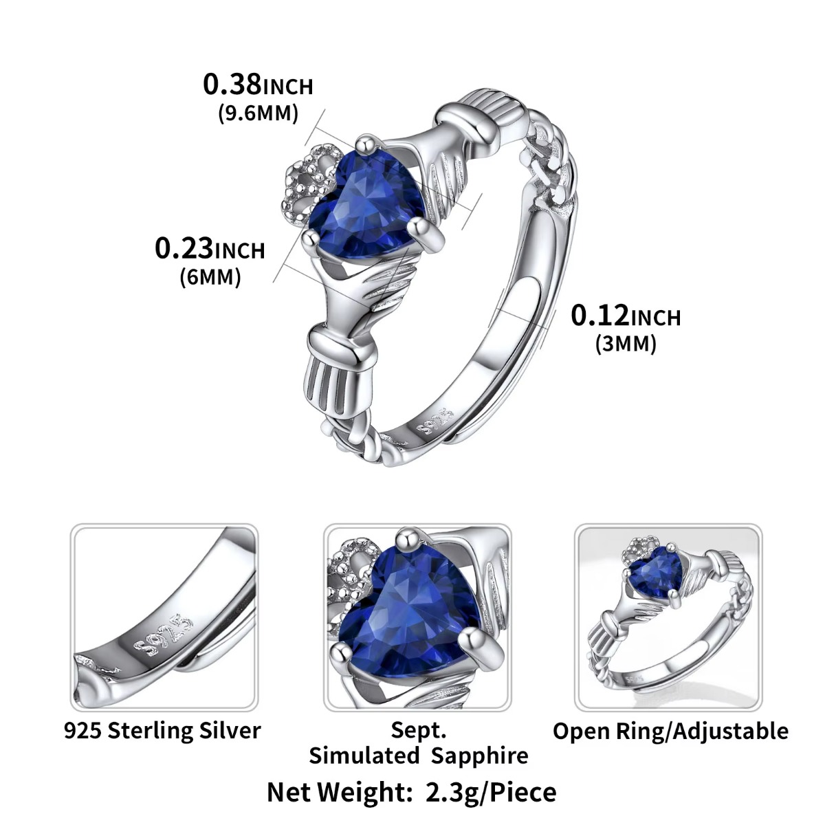 U7 3mm 925 Silver Claddagh Rin – Birthstone Ring Set Bewertung und Preis