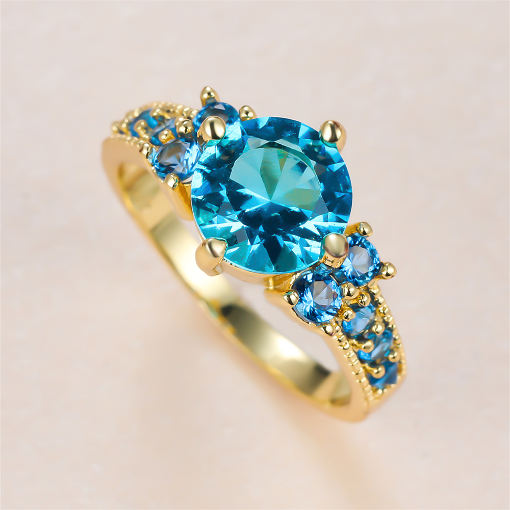 Aqua Blue Crystal Round Stone  – Birthstone Ring Set Bewertung und Preis
