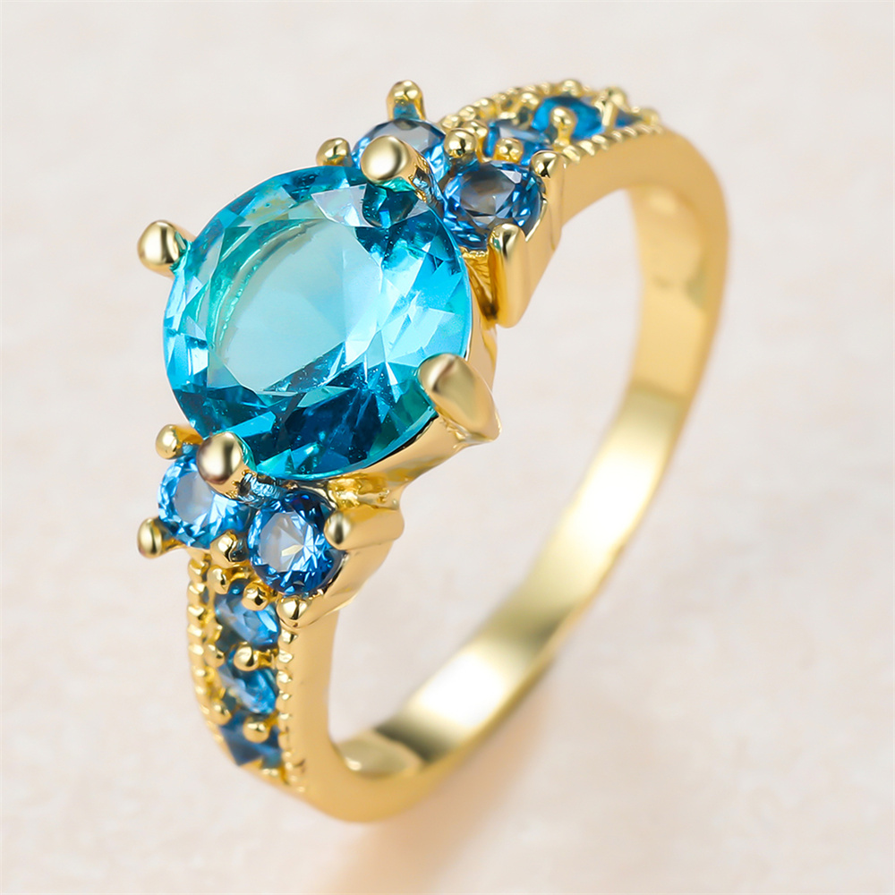 Aqua Blue Crystal Round Stone  – Birthstone Ring Set Bewertung und Preis