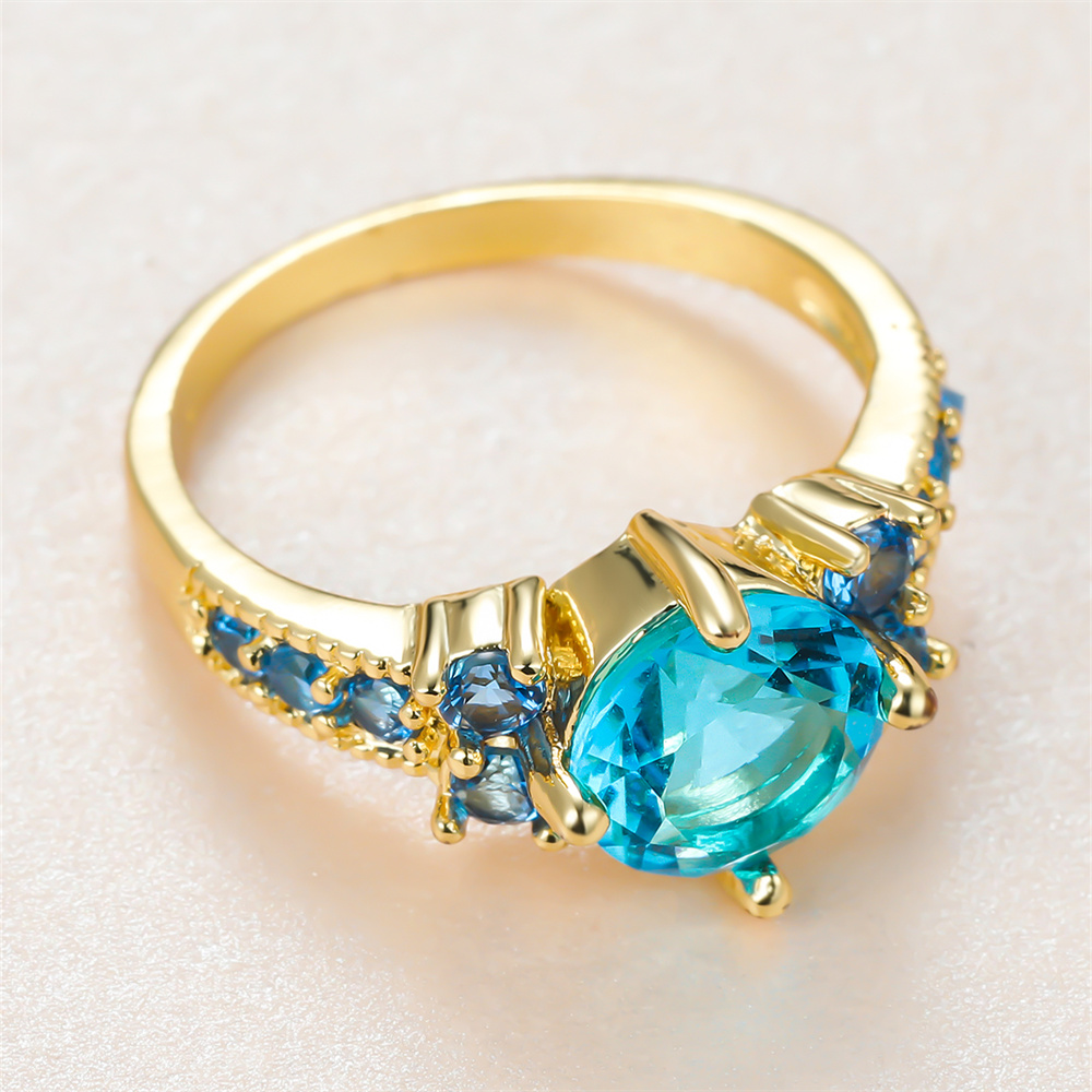 Aqua Blue Crystal Round Stone  – Birthstone Ring Set Bewertung und Preis