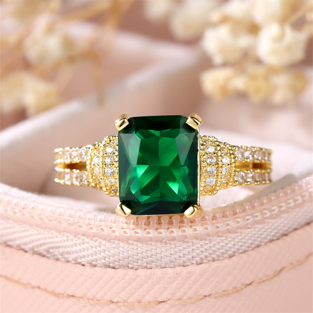 Green Crystal Square Stone Eng – Birthstone Ring Set Bewertung und Preis