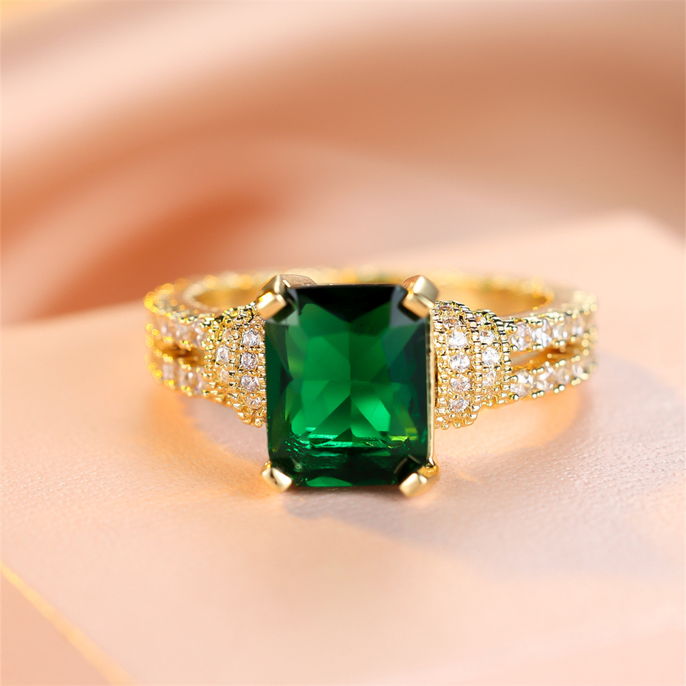 Green Crystal Square Stone Eng – Birthstone Ring Set Bewertung und Preis